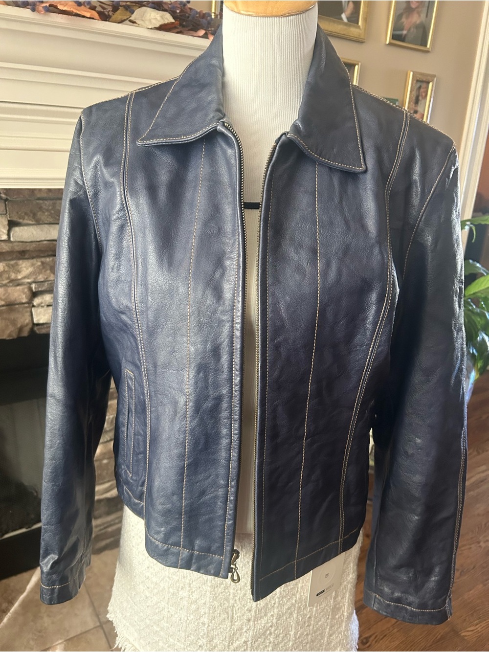 Wilson Leather Zip-Front Navy Blue Jacket